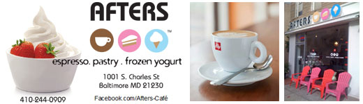 Afters Espresso, Pastry, Frozen Yogurt, on Charles Street in Federal Hill Baltimore MD