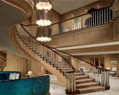 Image of the majestic grand staircase & the beautiful chandelier in the luxurious lobby of the Royal Sonesta Harbor Court on Light Street Inner Harbor Baltimore MD