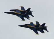 Close-up image of U.S. Navy Blue Angels soaring in tight formation over Baltimore's Inner Harbor at the Star-Spangled Spectacular on September 14th 2014